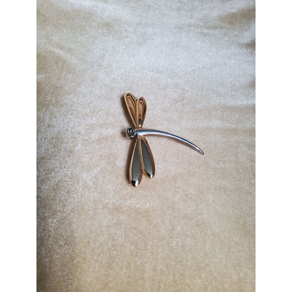 Vintage Liz Claiborne LC Rhinestone and 2 Tone Dragon Fly Brooch / Pin - Picture 3 of 4